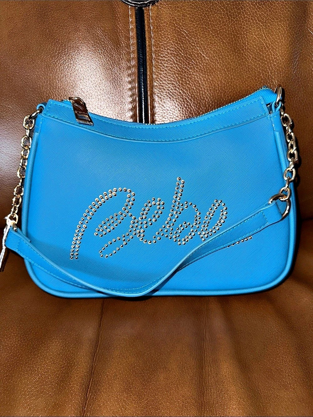 bebe Shoulder Bag in Blue with Chain Strap